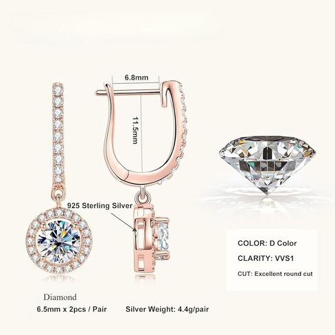 18K Gold over S925 Sterling Silver 1CT Diamond Dangle Earrings, D Color Drop Huggie Hoop Earrings for Women, Unique Gift for Wife on Christmas in Kuwait