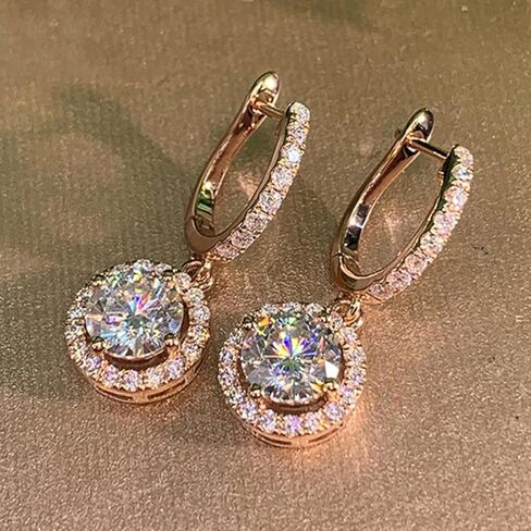 18K Gold over S925 Sterling Silver 1CT Diamond Dangle Earrings, D Color Drop Huggie Hoop Earrings for Women, Unique Gift for Wife on Christmas in Kuwait