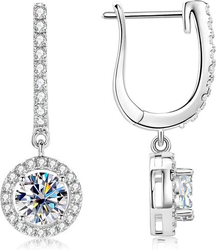 18K الذهب على S925 Sterling Silver 1CT أقراط الماس الماس ، D Color Drop Huggie Hoop أقراط للنساء ، هدية فريدة للزوجة في عيد الميلاد in Saudi Arabia