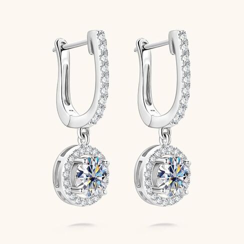 18K الذهب على S925 Sterling Silver 1CT أقراط الماس الماس ، D Color Drop Huggie Hoop أقراط للنساء ، هدية فريدة للزوجة في عيد الميلاد in Saudi Arabia