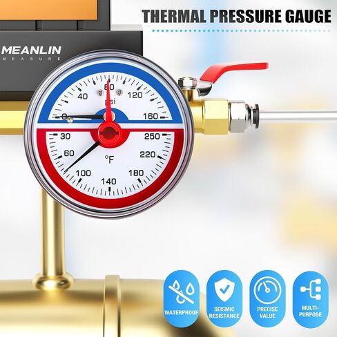 MEANLIN MEASURE 0-160Psi Stainless Steel Thermal Pressure Gauge 30-250℉ Liquid Filled Pressure Gauge 1/4" NPT 2.5" FACE DIAL, with Teflon Tape, Back Mount in Kuwait