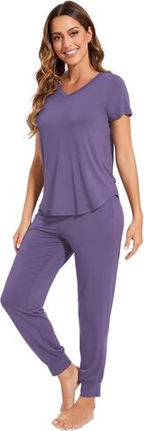 بيجامة WiWi للنساء طقم بيجامة ناعمة بأكمام قصيرة مع بنطال رياضي فيسكوز من الخيزران Pjs S-XXL in Saudi Arabia