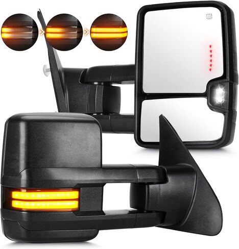 Youxmoto Towing Mirrors لـ Toyota Tundra 2007-2017 ؛ Sequoia 2009 2009 2010 2011 2012 2013 2015 2015 2017 ؛ إشارة الدوران المتسلسل/ضوء السهم الاحتياطي. مرايا سحب التلسكوب اليدوي in Saudi Arabia
