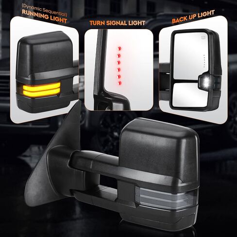 Youxmoto Towing Mirrors لـ Toyota Tundra 2007-2017 ؛ Sequoia 2009 2009 2010 2011 2012 2013 2015 2015 2017 ؛ إشارة الدوران المتسلسل/ضوء السهم الاحتياطي. مرايا سحب التلسكوب اليدوي in Saudi Arabia