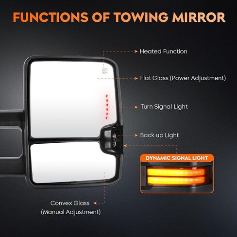 Youxmoto Towing Mirrors لـ Toyota Tundra 2007-2017 ؛ Sequoia 2009 2009 2010 2011 2012 2013 2015 2015 2017 ؛ إشارة الدوران المتسلسل/ضوء السهم الاحتياطي. مرايا سحب التلسكوب اليدوي in Saudi Arabia