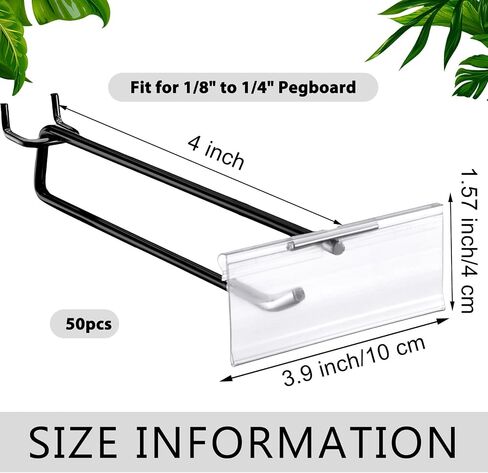 Tandefio 50 Pack 8 Inch Black Metal Peg Board Hooks with Clear Plastic Label Holder Stainless Steel Display Pegboard Hooks for 1/8'' to 1/4'' Pegboard Wall for Garage Storage Retail Shop Supplies in Saudi Arabia