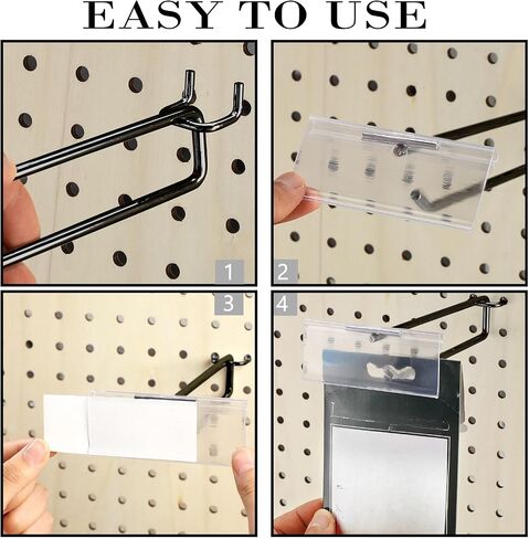 Tandefio 50 Pack 8 Inch Black Metal Peg Board Hooks with Clear Plastic Label Holder Stainless Steel Display Pegboard Hooks for 1/8'' to 1/4'' Pegboard Wall for Garage Storage Retail Shop Supplies in Saudi Arabia