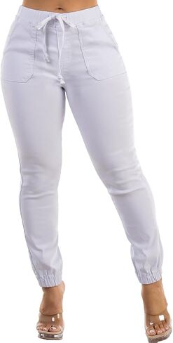 Moda Xpress Women's Juniors Stretchy High Waisted Relaxed Fit Casual Cargo Denim Jogger Jeans and Pants for Women in Kuwait