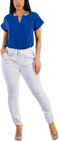 Moda Xpress Women's Juniors Stretchy High Waisted Relaxed Fit Casual Cargo Denim Jogger Jeans and Pants for Women in Kuwait