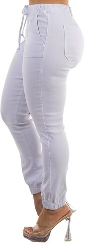 Moda Xpress Women's Juniors Stretchy High Waisted Relaxed Fit Casual Cargo Denim Jogger Jeans and Pants for Women in Kuwait