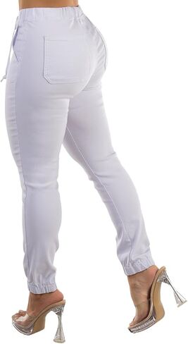 Moda Xpress Women's Juniors Stretchy High Waisted Relaxed Fit Casual Cargo Denim Jogger Jeans and Pants for Women in Kuwait