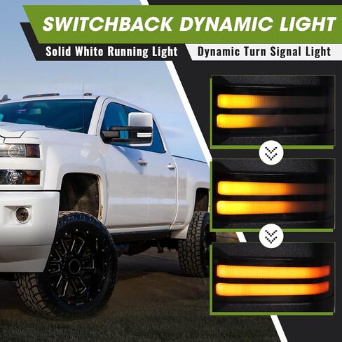 مرايا القطر لعام 2014-2018 Chevy Silverado/GMC Sierra Switchback إشارة الدوران/الأضواء الجري التي يتم تسخينها (باللون الأسود المطلي) in Kuwait