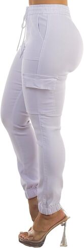 Moda Xpress Women's Juniors Stretchy High Waisted Relaxed Fit Casual Cargo Denim Jogger Jeans and Pants for Women in Kuwait