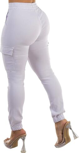 Moda Xpress Women's Juniors Stretchy High Waisted Relaxed Fit Casual Cargo Denim Jogger Jeans and Pants for Women in Kuwait
