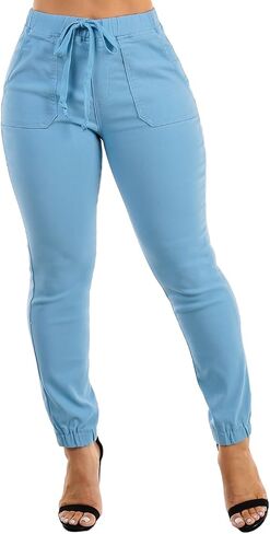 Moda Xpress Women's Juniors Stretchy High Waisted Relaxed Fit Casual Cargo Denim Jogger Jeans and Pants for Women in Kuwait