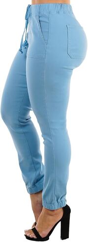 Moda Xpress Women's Juniors Stretchy High Waisted Relaxed Fit Casual Cargo Denim Jogger Jeans and Pants for Women in Kuwait