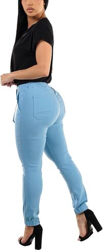 Moda Xpress Women's Juniors Stretchy High Waisted Relaxed Fit Casual Cargo Denim Jogger Jeans and Pants for Women in Kuwait