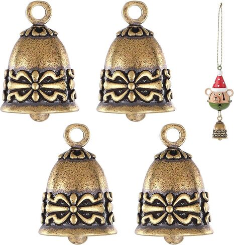 4 PCS Small Bells, Vintage Mini Brass Bells Vintage Brass Hanging Bell Crafts Ornaments Pendants Bell for Christmas Home Decor Door Chime Wedding Chimes in Saudi Arabia