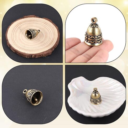 4 PCS Small Bells, Vintage Mini Brass Bells Vintage Brass Hanging Bell Crafts Ornaments Pendants Bell for Christmas Home Decor Door Chime Wedding Chimes in Saudi Arabia