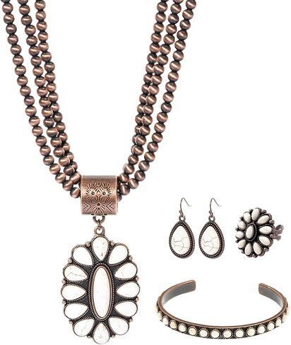 Topacc Navajo Pearl Necklace المجوهرات الغربية مجموعة للنساء قلادة الفيروز مع أقراط رن راعية in Kuwait