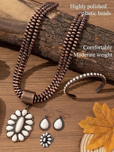Topacc Navajo Pearl Necklace المجوهرات الغربية مجموعة للنساء قلادة الفيروز مع أقراط رن راعية in Kuwait