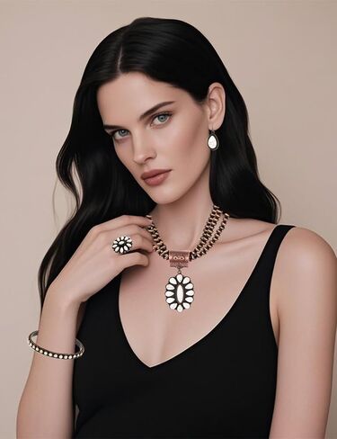 Topacc Navajo Pearl Necklace المجوهرات الغربية مجموعة للنساء قلادة الفيروز مع أقراط رن راعية in Kuwait