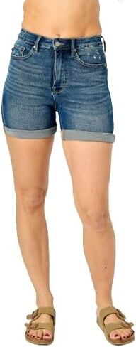Judy Blue High Waist Tummy Control Vintage Wash Cuffed Shorts 150246 in Saudi Arabia