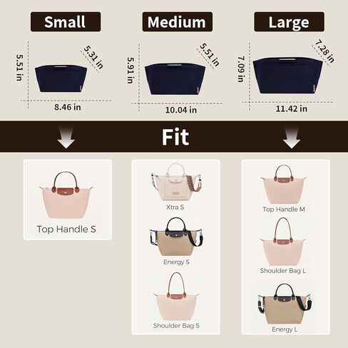 ZTUJO Purse Organizer Insert For Longchamp Le Pliage, Premium Felt Longchamp Purse Organizer Insert Small Medium Large, Tote Organizer Insert (Navy Blue, Large For Top Handle M And Shoulder Bag L) in Kuwait