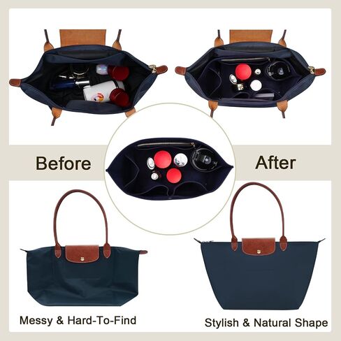 ZTUJO Purse Organizer Insert For Longchamp Le Pliage, Premium Felt Longchamp Purse Organizer Insert Small Medium Large, Tote Organizer Insert (Navy Blue, Large For Top Handle M And Shoulder Bag L) in Kuwait
