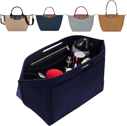 ZTUJO Purse Organizer Insert For Longchamp Le Pliage, Premium Felt Longchamp Purse Organizer Insert Small Medium Large, Tote Organizer Insert (Navy Blue, Large For Top Handle M And Shoulder Bag L) in Kuwait