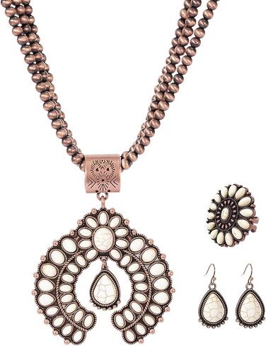 Topacc Navajo Pearl Necklace المجوهرات الغربية مجموعة للنساء قلادة الفيروز مع أقراط رن راعية in Kuwait
