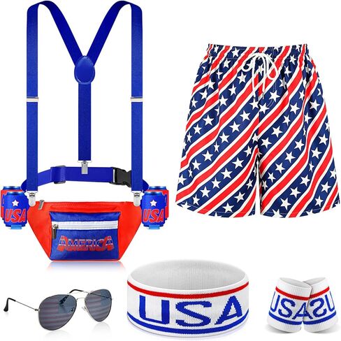 Mepase 4th of july outfits for men Patriotic Fanny Pack USA Beverage Beer Belt Suspenders for July 4th Accessories in Saudi Arabia