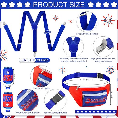 Mepase 4th of july outfits for men Patriotic Fanny Pack USA Beverage Beer Belt Suspenders for July 4th Accessories in Saudi Arabia