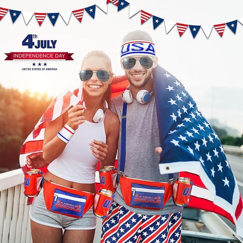 Mepase 4th of july outfits for men Patriotic Fanny Pack USA Beverage Beer Belt Suspenders for July 4th Accessories in Saudi Arabia