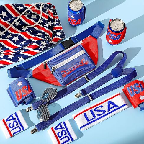 Mepase 4th of july outfits for men Patriotic Fanny Pack USA Beverage Beer Belt Suspenders for July 4th Accessories in Saudi Arabia