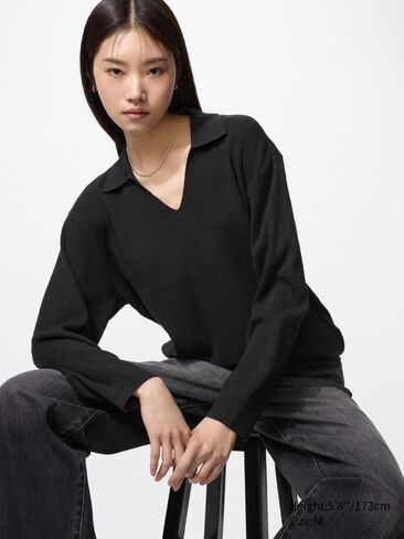 Uniqlo Washable Knit Ribbed Polo Sweater in Saudi Arabia