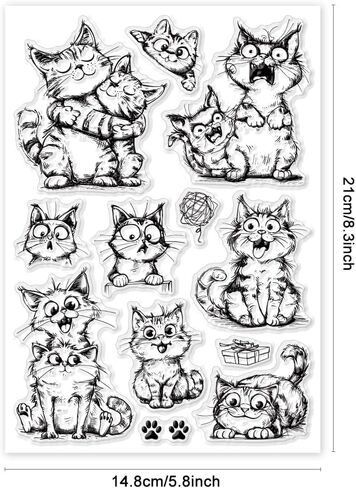 GLOBLELAND Funny Cat Clear Stamps Action Cat Silicone Clear Stamp Seals Cartoon Cat Transparent Stamps for DIY Scrapbooking Cards Making Photo Album Journal Home Decoration 8.27x5.83 inch in Saudi Arabia