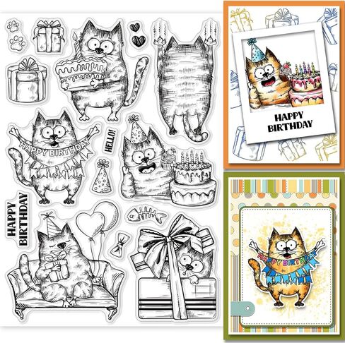 GLOBLELAND Funny Cat Clear Stamps Action Cat Silicone Clear Stamp Seals Cartoon Cat Transparent Stamps for DIY Scrapbooking Cards Making Photo Album Journal Home Decoration 8.27x5.83 inch in Saudi Arabia