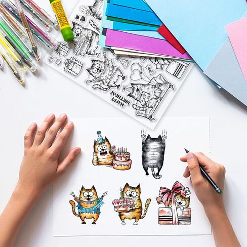 GLOBLELAND Funny Cat Clear Stamps Action Cat Silicone Clear Stamp Seals Cartoon Cat Transparent Stamps for DIY Scrapbooking Cards Making Photo Album Journal Home Decoration 8.27x5.83 inch in Saudi Arabia