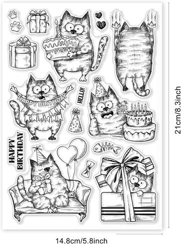 GLOBLELAND Funny Cat Clear Stamps Action Cat Silicone Clear Stamp Seals Cartoon Cat Transparent Stamps for DIY Scrapbooking Cards Making Photo Album Journal Home Decoration 8.27x5.83 inch in Saudi Arabia