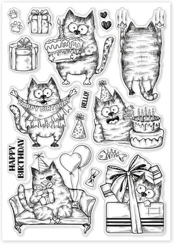GLOBLELAND Funny Cat Clear Stamps Action Cat Silicone Clear Stamp Seals Cartoon Cat Transparent Stamps for DIY Scrapbooking Cards Making Photo Album Journal Home Decoration 8.27x5.83 inch in Saudi Arabia