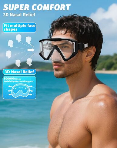 Greatever Snorkel Set Pano 3 Window Snorkel Mask Adult, Panoramic Wide View, Anti-Fog Scuba Diving Mask, Anti-Leak Snorkel Goggles Dry Top Snorkel, Professional Snorkeling Gear for Adults in Saudi Arabia