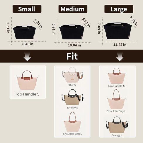 ZTUJO Purse Organizer Insert For Longchamp Le Pliage, Premium Felt Longchamp Purse Organizer Insert Small Medium Large, Tote Organizer Insert (Navy Blue, Large For Top Handle M And Shoulder Bag L) in Kuwait