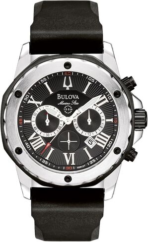 سلسلة النجوم البحرية في بولوفا A Stainsal Steel 6 Hand Chronograph Watch ، Strap Black Silicone Strap: 98B127 in Saudi Arabia