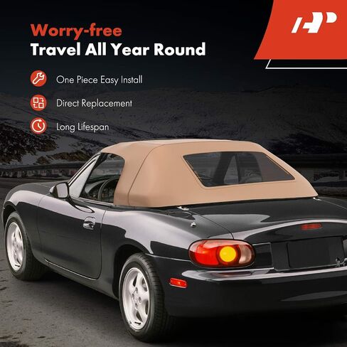 A-Premium Tan Tan Top Top Soft Top متوافق مع Mazda Miata 1990-1997 ، Miata 1999-2005 ، نافذة قابلة للتحويل ، زجاجية قابلة للتحويل in Saudi Arabia