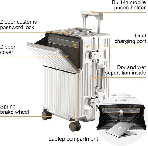 Zipperless Luggage, 22x14x9 Aviation Certified, Polycarbonate Aluminum Hardshell, Expandable Carry-On Luggage with Spinner Wheels, Hardshell Luggage, 20 Inch Cabin in Saudi Arabia
