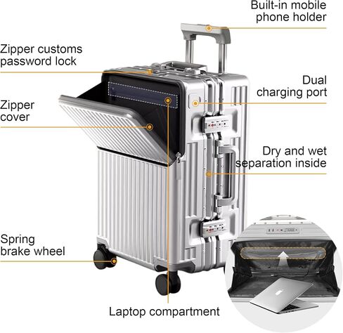Zipperless Luggage, 22x14x9 Aviation Certified, Polycarbonate Aluminum Hardshell, Expandable Carry-On Luggage with Spinner Wheels, Hardshell Luggage, 20 Inch Cabin in Saudi Arabia