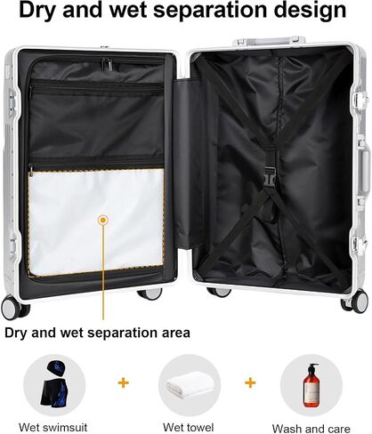 Zipperless Luggage, 22x14x9 Aviation Certified, Polycarbonate Aluminum Hardshell, Expandable Carry-On Luggage with Spinner Wheels, Hardshell Luggage, 20 Inch Cabin in Saudi Arabia