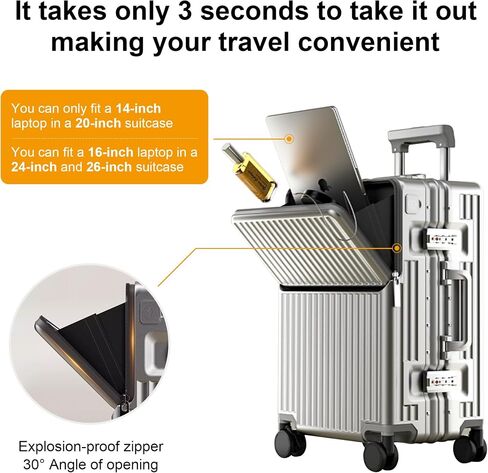 Zipperless Luggage, 22x14x9 Aviation Certified, Polycarbonate Aluminum Hardshell, Expandable Carry-On Luggage with Spinner Wheels, Hardshell Luggage, 20 Inch Cabin in Saudi Arabia