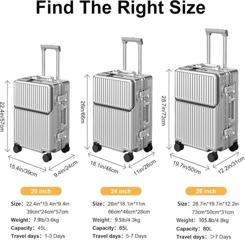 Zipperless Luggage, 22x14x9 Aviation Certified, Polycarbonate Aluminum Hardshell, Expandable Carry-On Luggage with Spinner Wheels, Hardshell Luggage, 20 Inch Cabin in Saudi Arabia